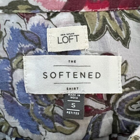 Loft Blouse Womens Small Petite White Multi Floral Cottagecore Boho Bohemain - Picture 7 of 8